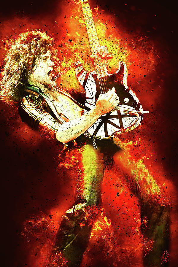 Van Halen Digital Art - Eddie Van Halen Tribute On Fire by James West by The Rocker