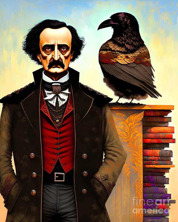 Edgar Allan Poe And The Raven 20230115c Mixed Media by Wingsdomain Art and Photography