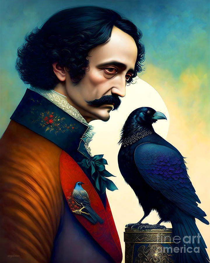 Edgar Allan Poe And The Raven 20230214g Mixed Media by Wingsdomain Art and Photography