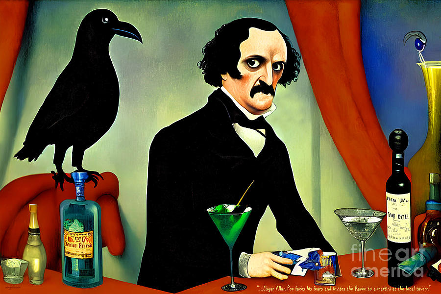 Raven Photograph - Edgar Allan Poe Faces His Fears And Invites The Raven To A Martini At The Local Tavern 20221119a2 by Wingsdomain Art and Photography