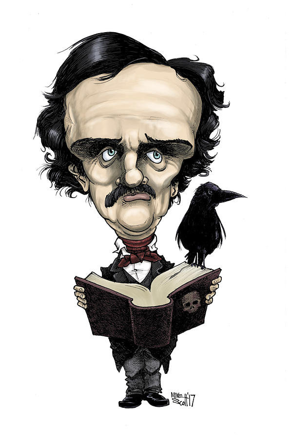 Edgar Allan Poe in color Drawing by Mike Scott