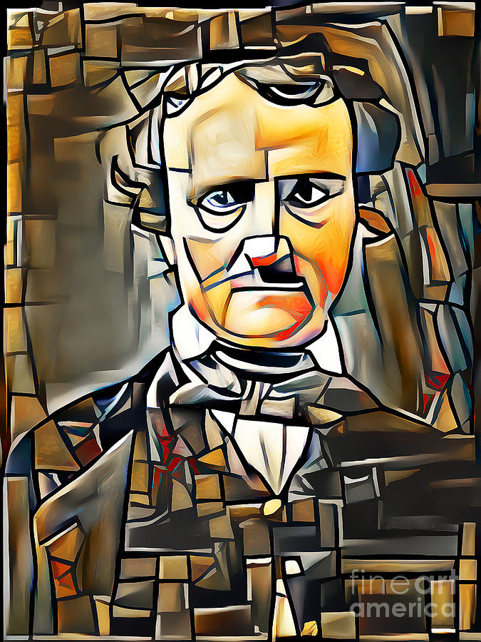 Edgar Allan Poe in Vibrant Contemporary Cubism Colors 20210512 v3 Photograph by Wingsdomain Art and Photography