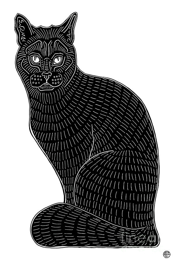 Edgar. Black Cat Ink  Drawing by Amy E Fraser