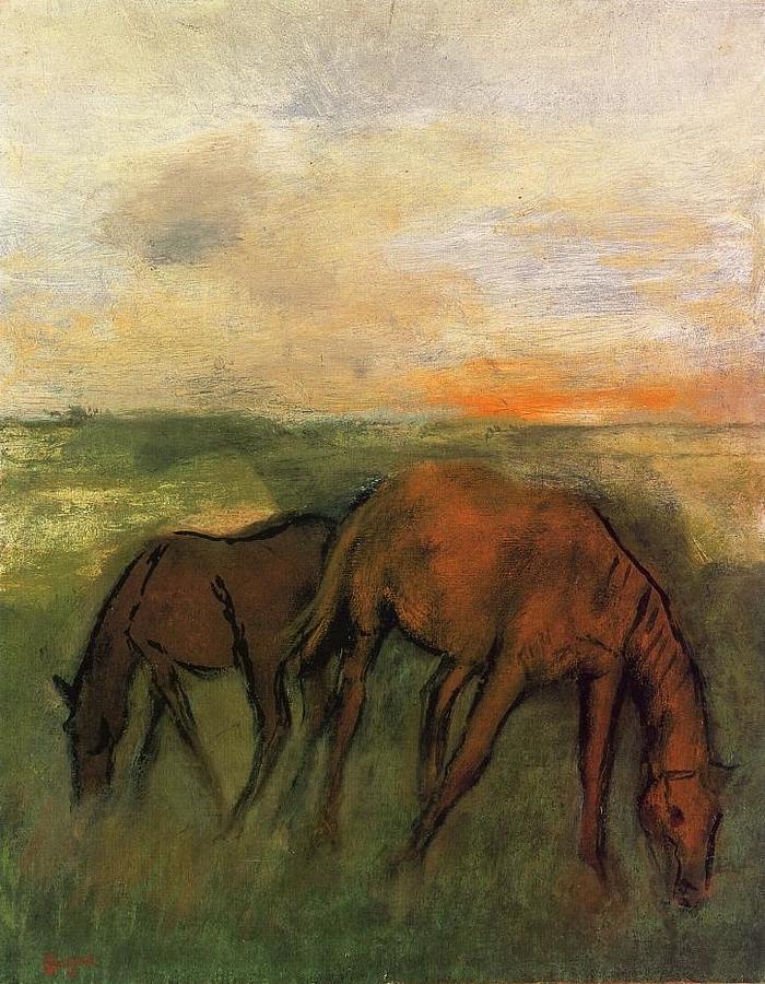Edgar Degas Two Horses In A Pasture, 1871 Painting