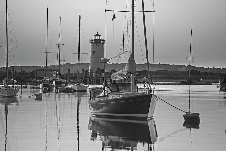 Edgartown Lighthouse through the Boars Edgartown MA Marthas Vineyard Black and White Photograph by Toby McGuire