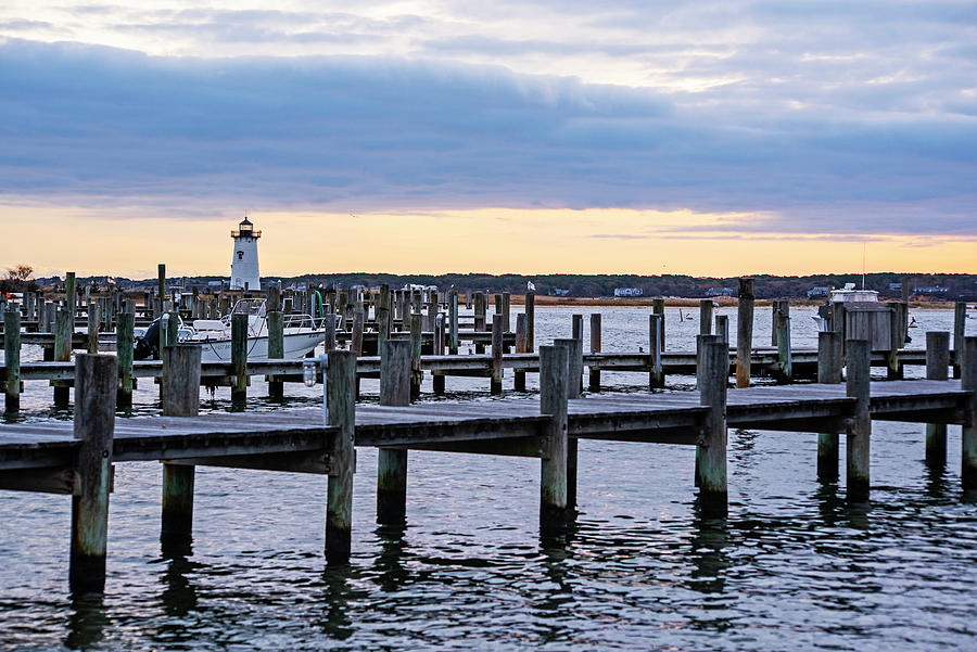 Edgartown MA Lighthouse at Sunrise Marthas Vineyard Cape Cod Piers Photograph by Toby McGuire