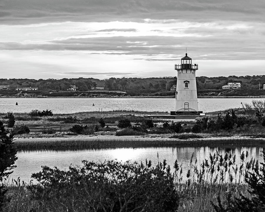 Lighthouse Photograph - Edgartown MA Lighthouse at Sunrise Marthas Vineyard Cape Cod Reflection Black and White by Toby McGuire