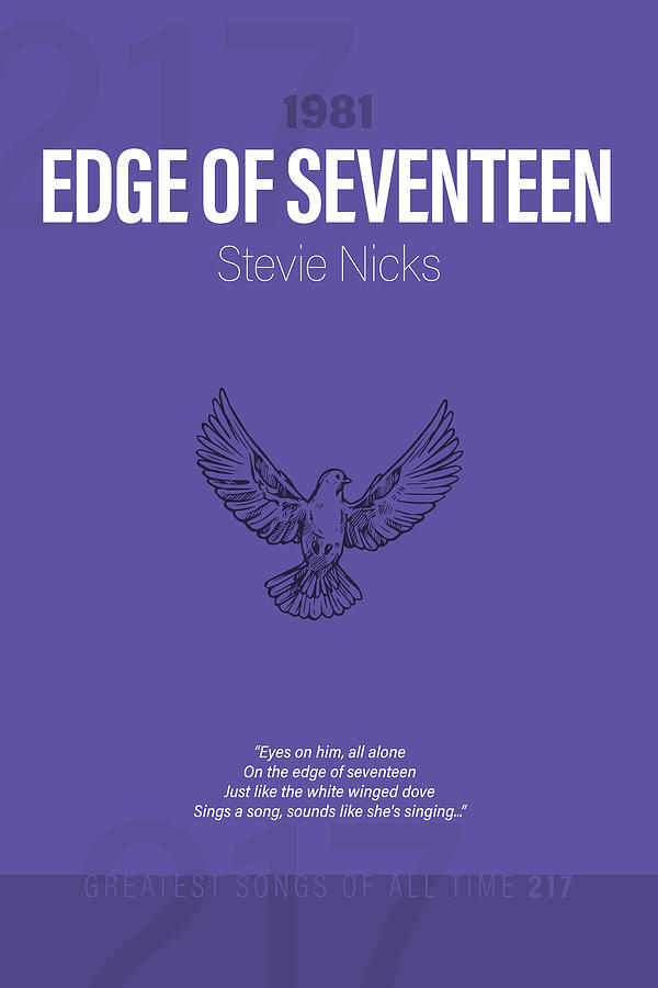 Stevie Nicks Mixed Media - Edge of Seventeen Stevie Nicks Minimalist Song Lyrics Greatest Hits of All Time 217 by Design Turnpike