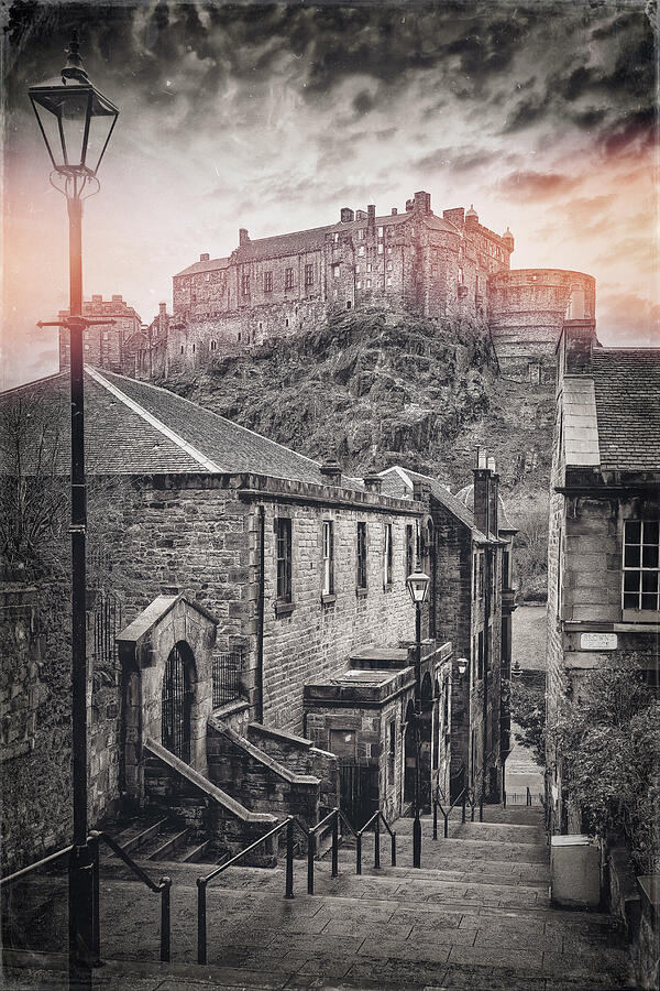 Castle Photograph - Edinburgh Castle From The Vennel Vintage  by Carol Japp