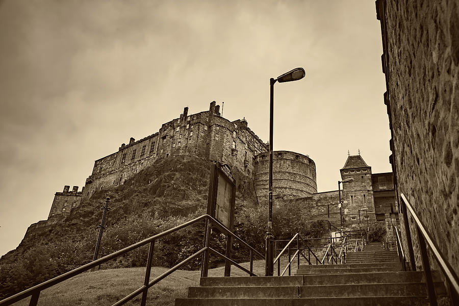 Edinburgh Castle in Sepia from Grannies Green Photograph by Ian Good