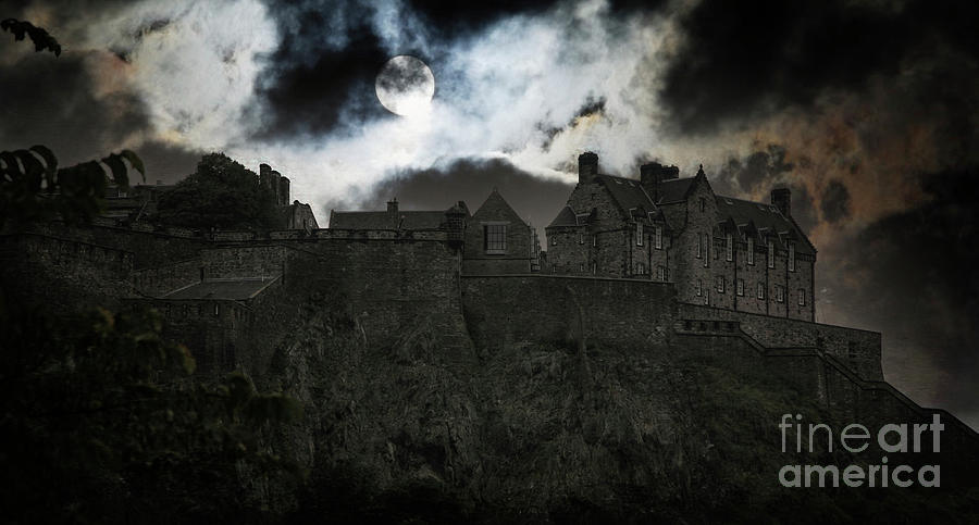 Edinburgh Castle Scotland Moon Glow  Photograph by Chuck Kuhn