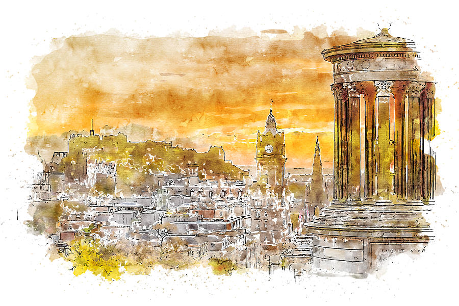 Edinburgh cityscape - 01 Painting by AM FineArtPrints