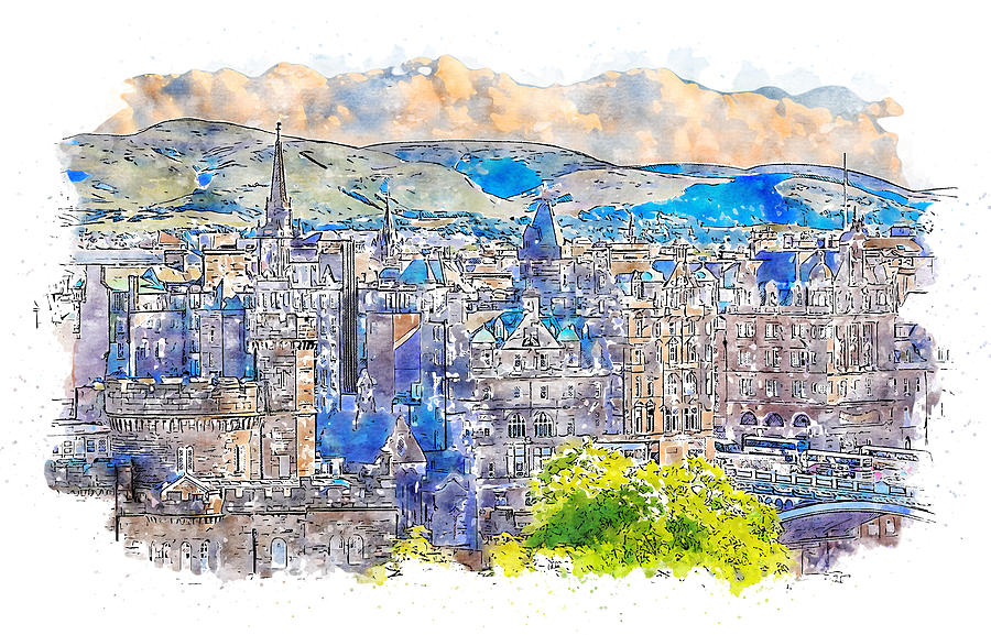Edinburgh cityscape - 02 Painting by AM FineArtPrints