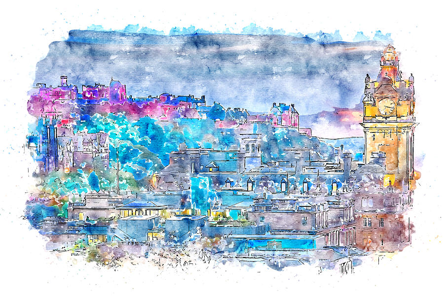 Edinburgh cityscape - 03 Painting by AM FineArtPrints