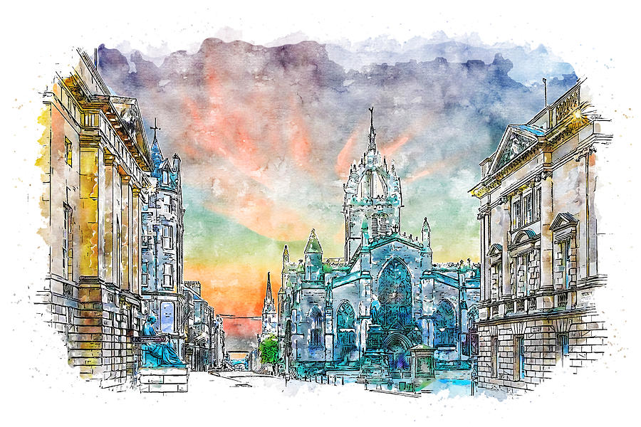 Edinburgh cityscape - 06 Painting by AM FineArtPrints