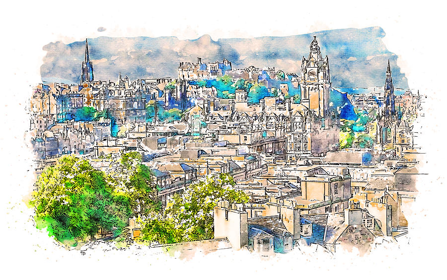 Edinburgh cityscape - 07 Painting by AM FineArtPrints