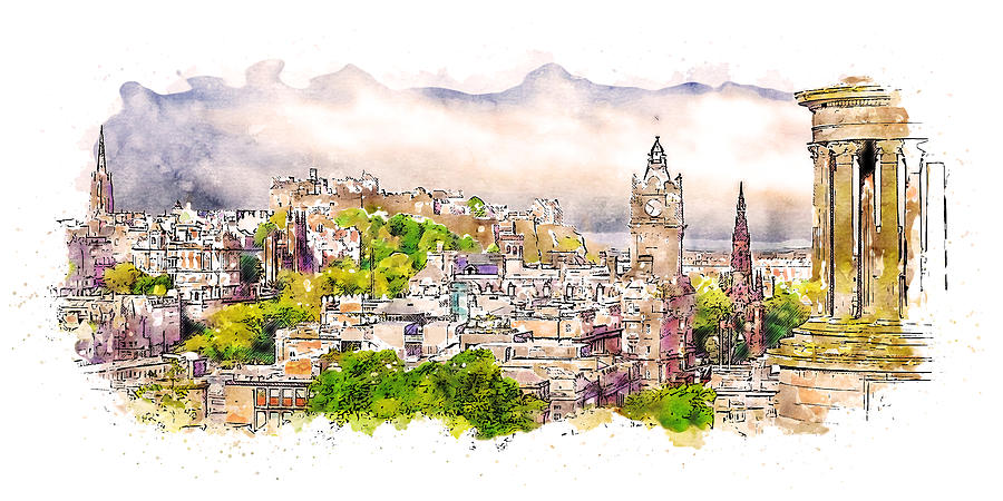 Edinburgh cityscape - 09 Painting by AM FineArtPrints