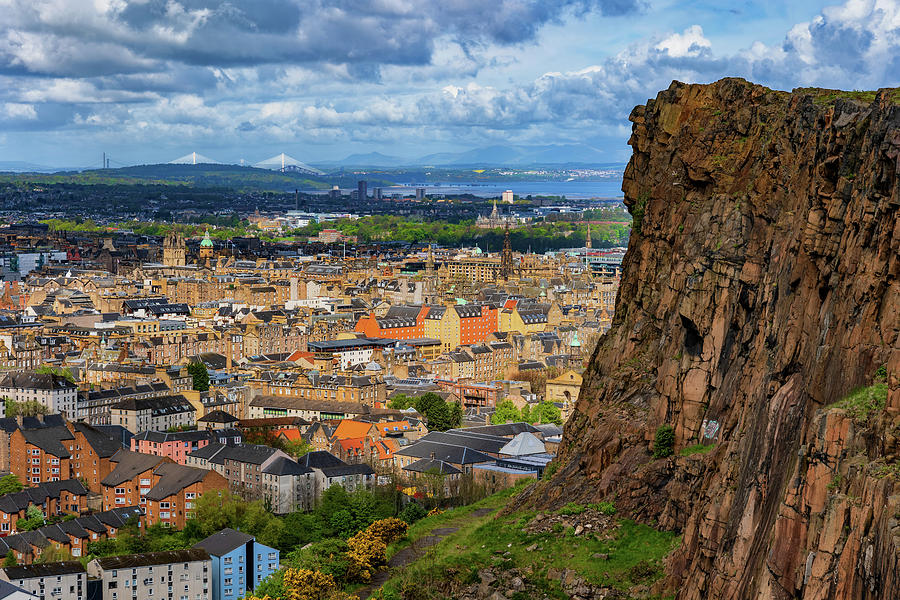 Edinburgh Cityscape And Cliff In Holyrood Park Photograph by Artur Bogacki