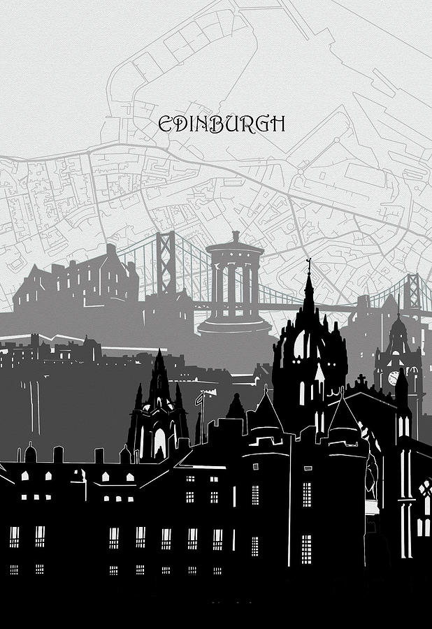 Edinburgh Cityscape Map Digital Art