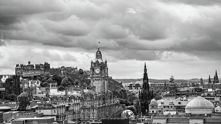 Edinburgh Cityscape Mono Photograph by Ian Good