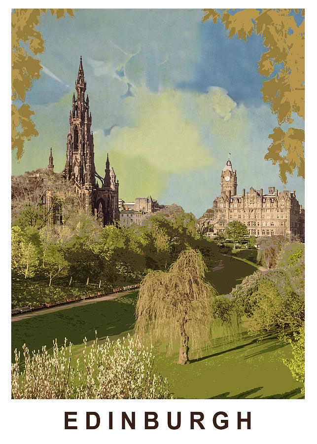 Vintage Painting - Edinburgh, Scotland, Cathedral, vintage travel poster by Long Shot