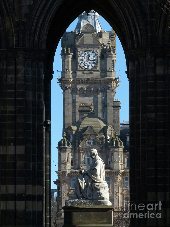 Edinburgh - Sir Walter Scott and the Balmoral Hotel Clocktower Photograph by Phil Banks