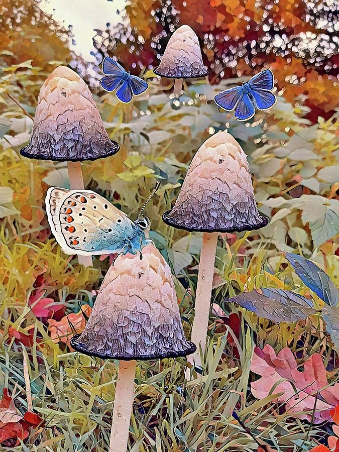 Edit this 54 Butterflies and Mushrooms Digital Art by Gaby Ethington