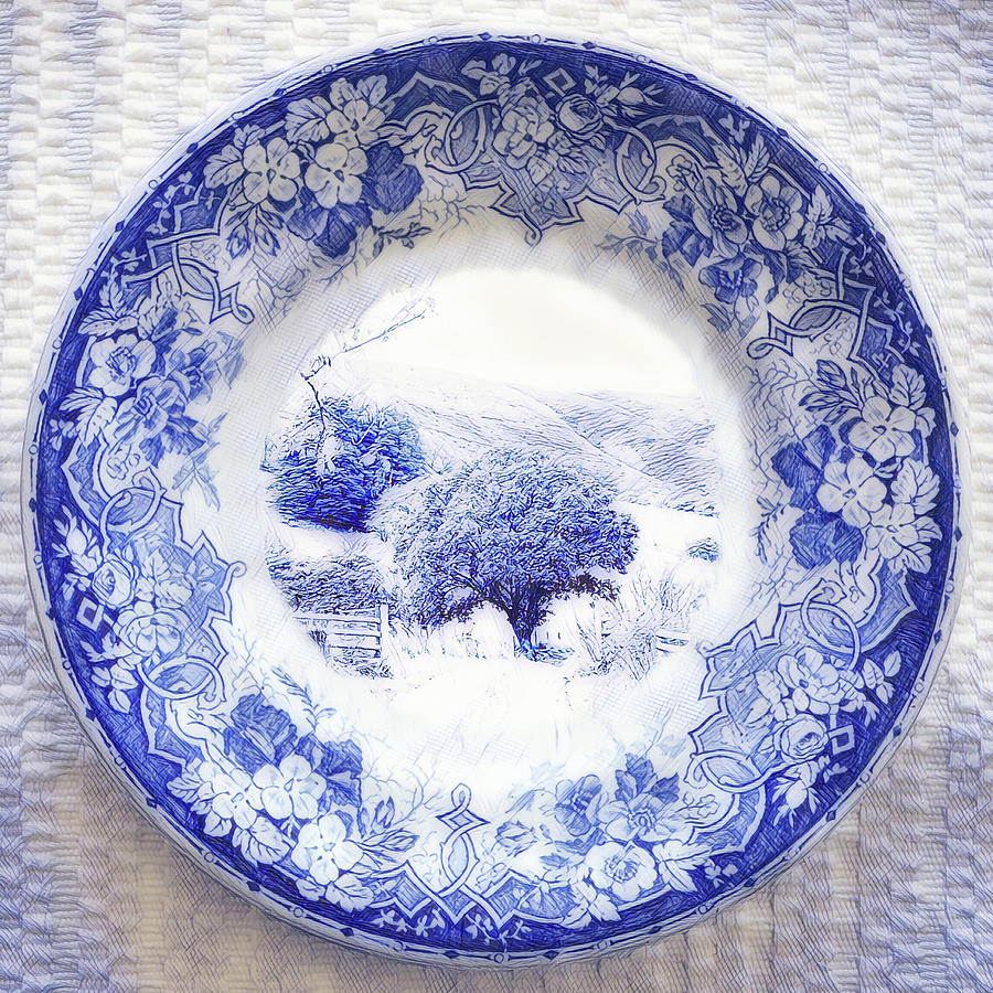 Edit This 55 Blue Delft Plate Countryside Digital Art