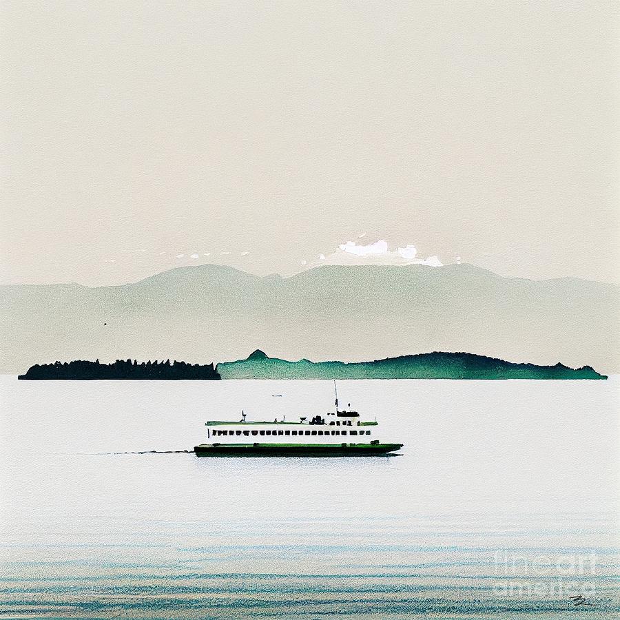 Seattle Digital Art - Edmonds ferry by Joshua Barrios