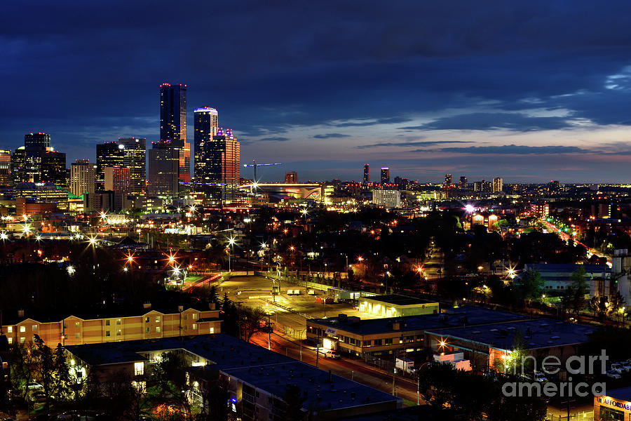 Edmonton Downtown After Sunset With Great Sky Photograph by Terry Elniski