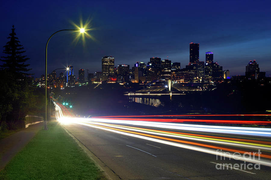 Edmonton Skyline With Streaking Car Lights August 2023 Photograph by Terry Elniski