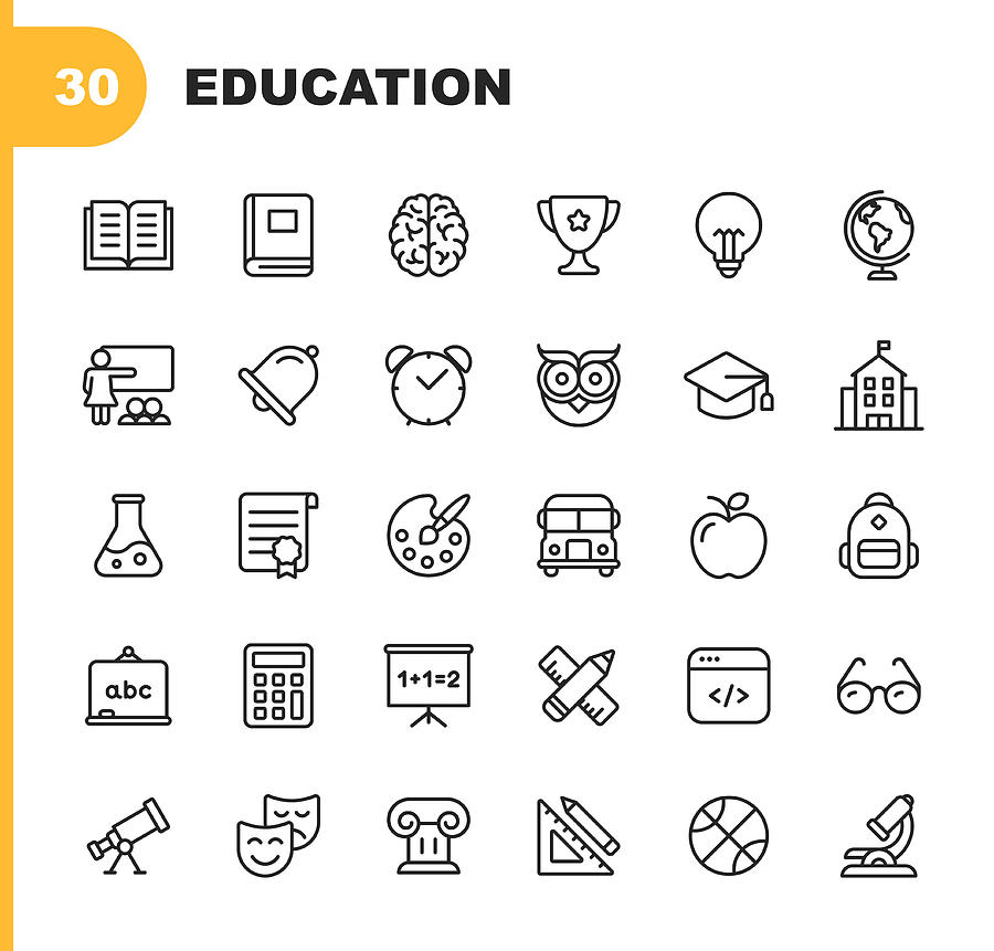 Education & Learning Line Icons. Editable Stroke. Pixel Perfect. For Mobile and Web. Contains such icons as . Drawing by Rambo182