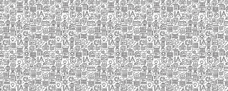 Education and School Seamless Pattern and Background with Line Icons Drawing by Designer