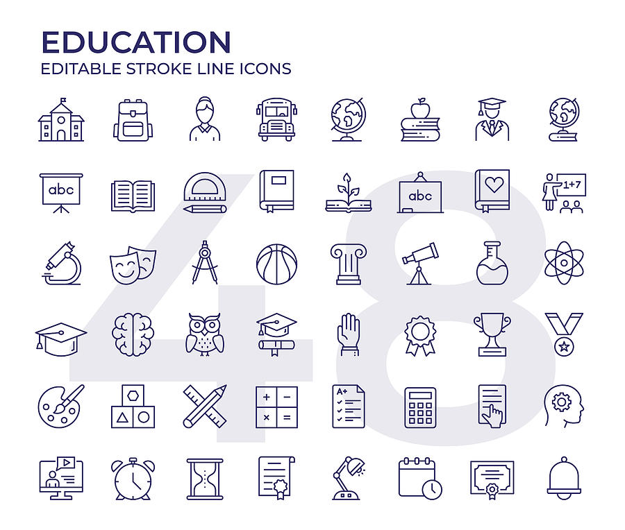 Education Line Icons Drawing by Illustrator de la Monde