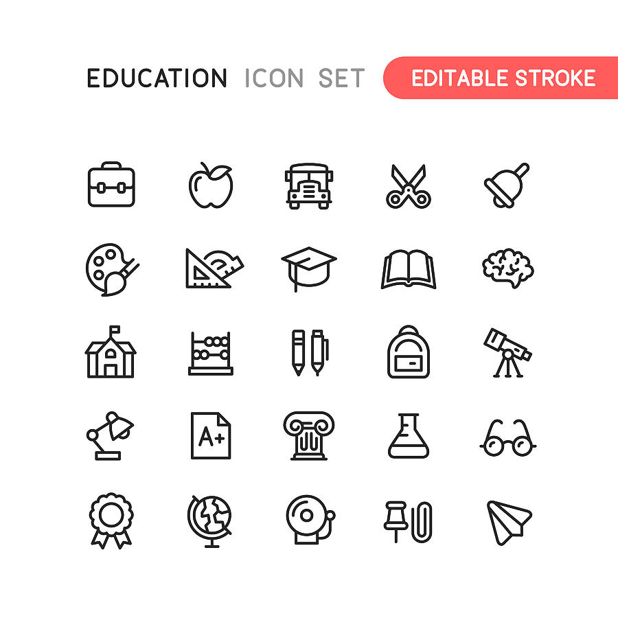 Education Outline Icons Editable Stroke Drawing by Bounward