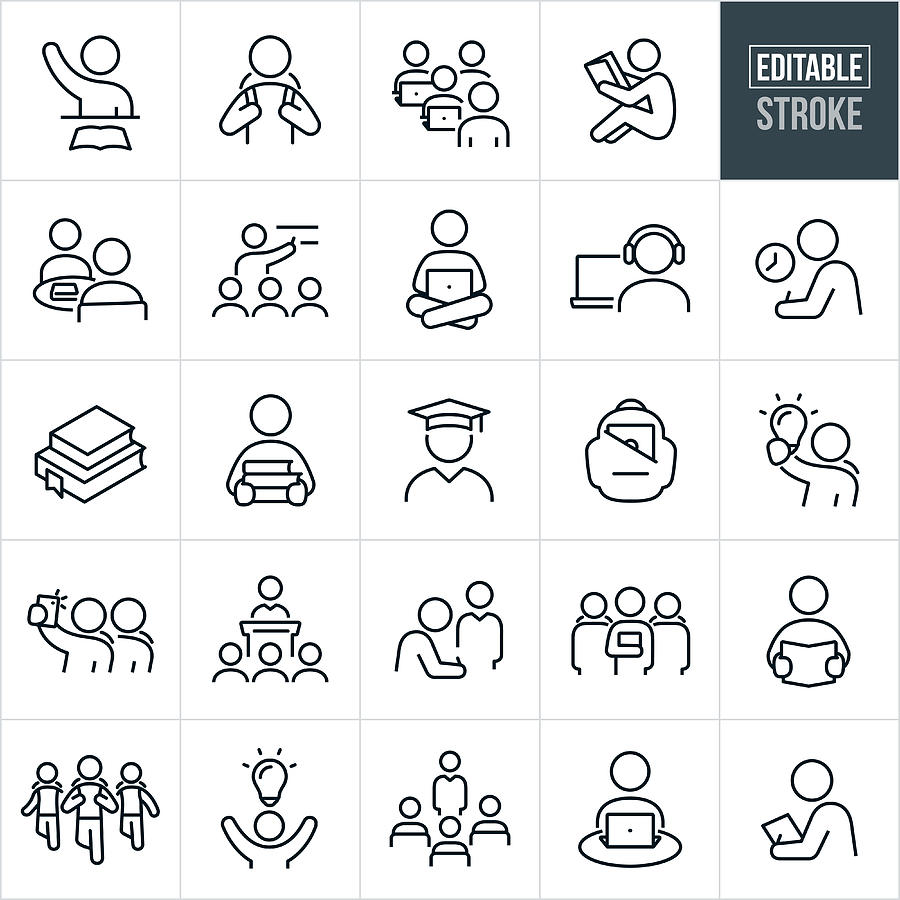 Education Thin Line Icons - Editable Stroke Drawing by Appleuzr