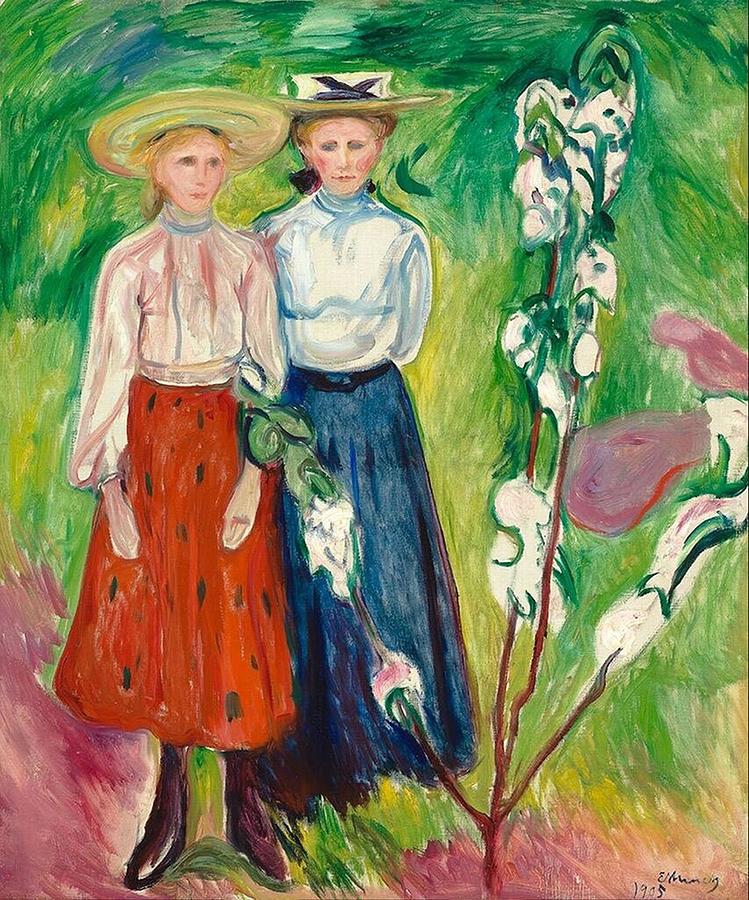 Vintage Painting - Edvard Munch - Two Young Girls in the Garden by Les Classics