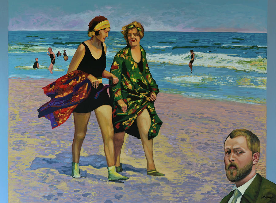 Edward Henry Potthast at the beach Painting Painting by Paul Meijering