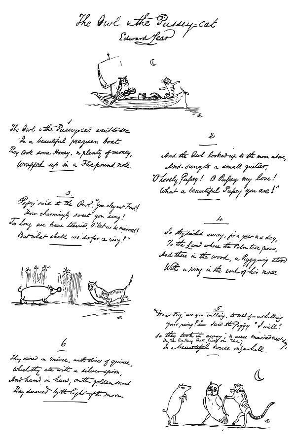 Edward Lear Owl And Pussycat Handwritten Poem Digital Art By Bruce | My ...
