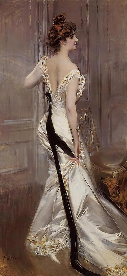 Edwardian Lady In White Painting by Unknown Artist