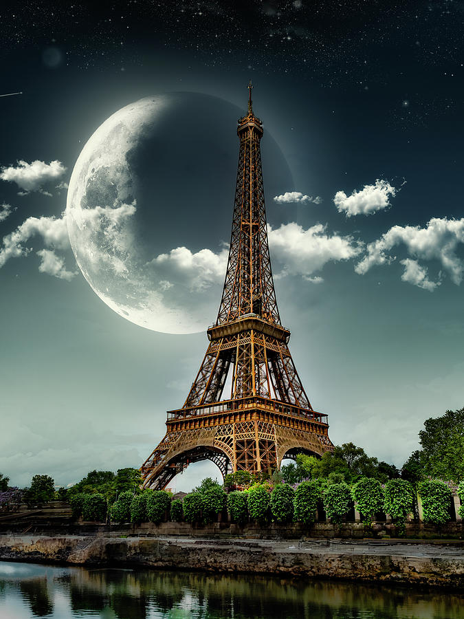 Eiffel Tower with Moon clouds Photograph by Galen Mills - Fine Art America