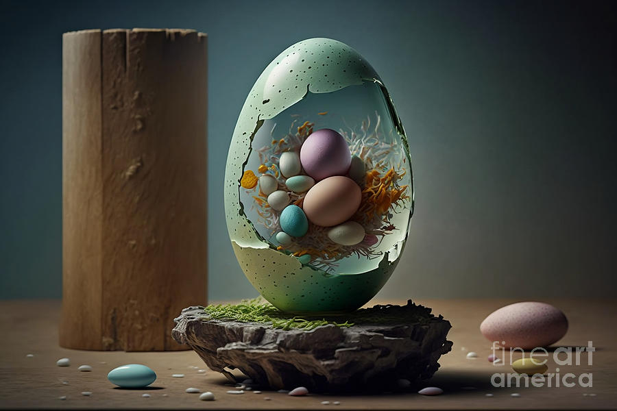 Easter Digital Art - Egg-ceptional Balance, Photorealistic Easter Egg Art in Perfect Harmony by Jeff Creation