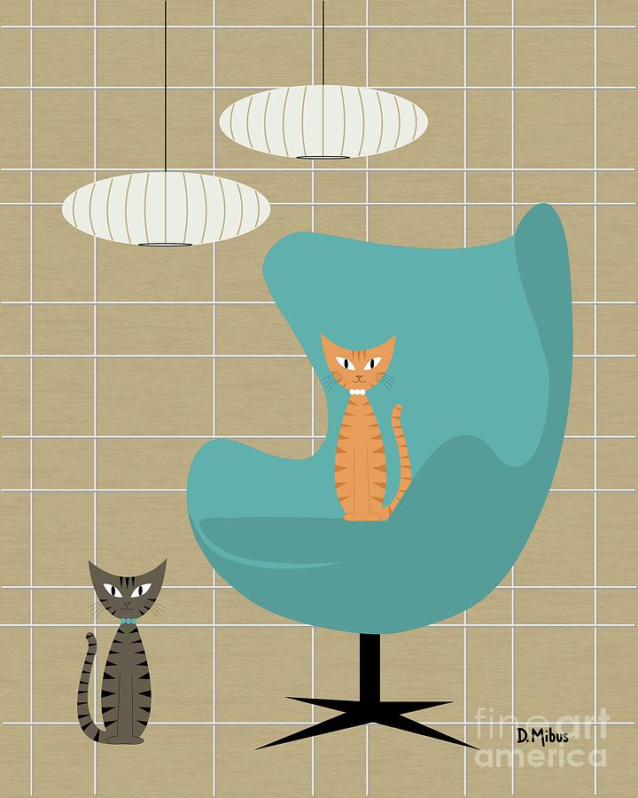 Egg Chair with Tabby and Ginger Cats Digital Art by Donna Mibus