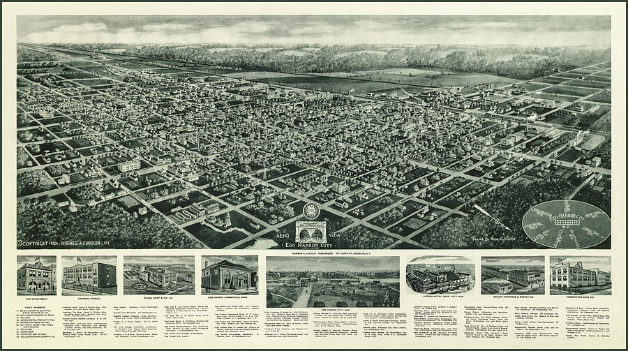 Egg Harbor City New Jersey Vintage Map Birds Eye View 1924 Photograph ...