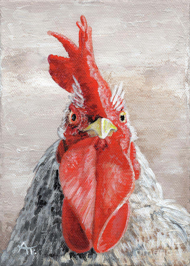 EGG-scuse-me Rooster Painting Painting by Annie Troe