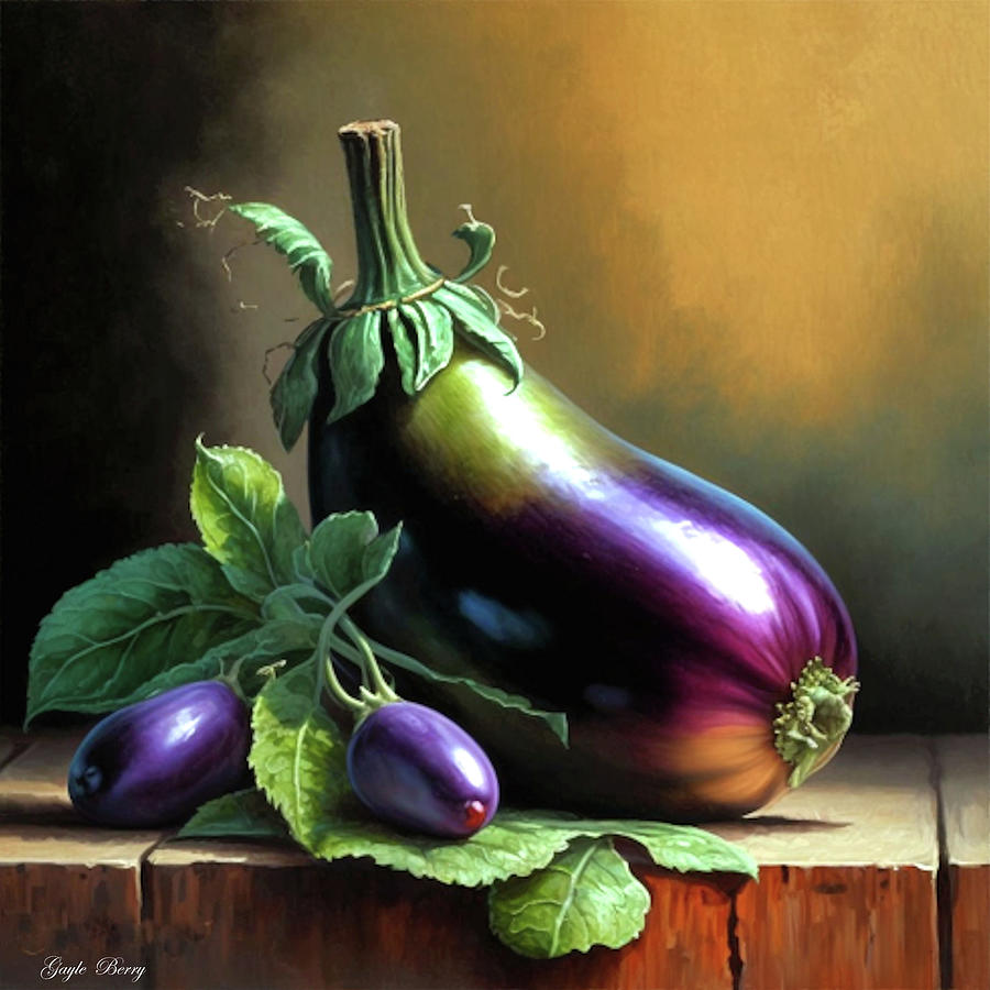 Nature Mixed Media - Eggplant On The Table 002 by Gayle Berry