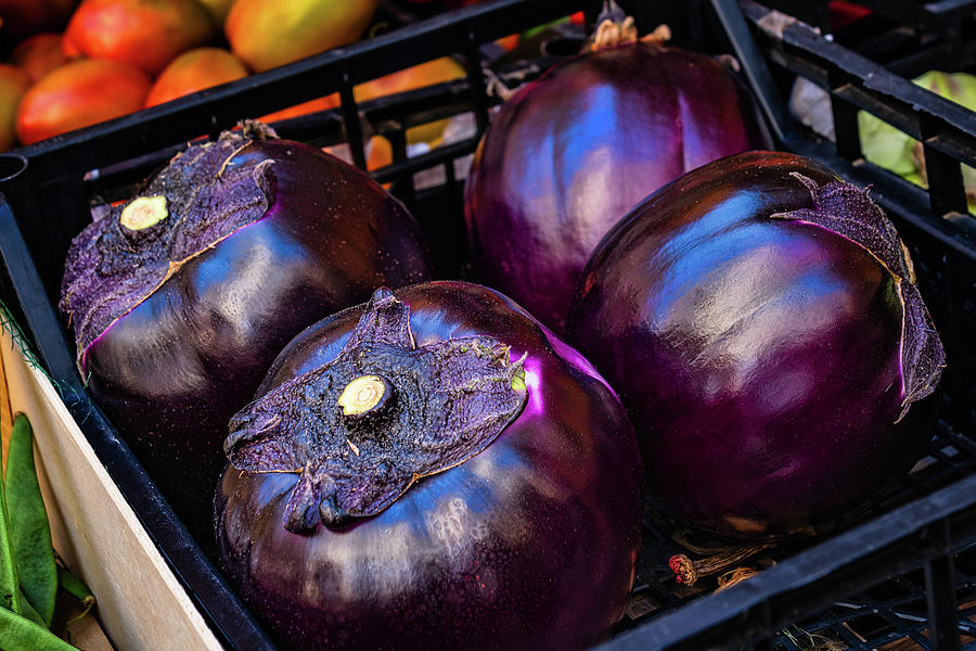Eggplants at the Market - Sicily Photograph by Stuart Litoff