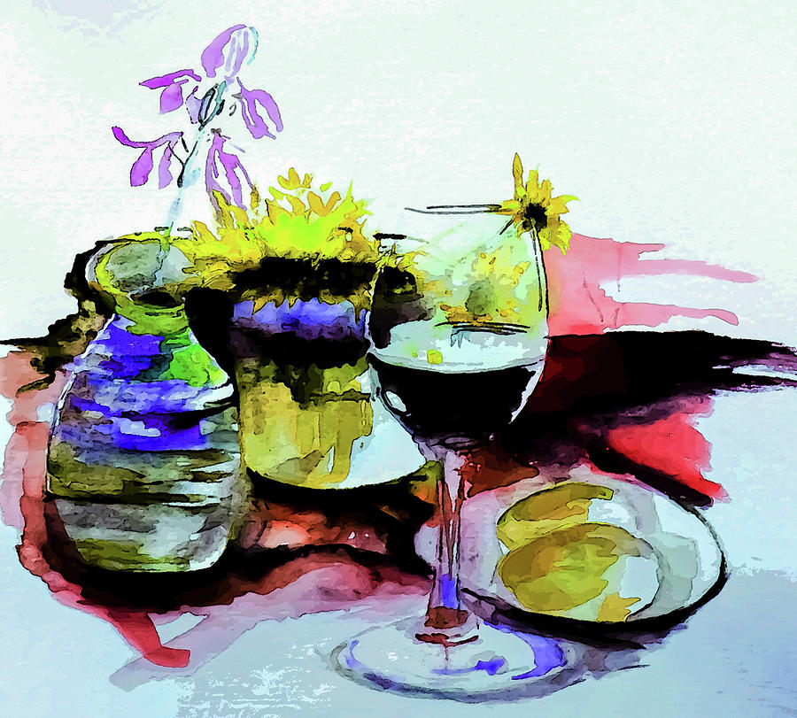 Eggs And Wine Watercolor Art Painting by Lisa Kaiser