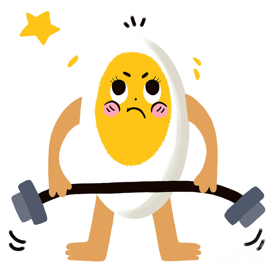 Eggs love weightlifting Drawing by Min Fen Zhu