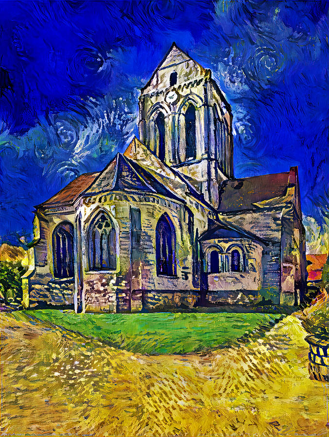 Eglise Notre-Dame-de-lAssomption dAuvers-sur-Oise - digital painting in the style of van Gogh Digital Art by Nicko Prints